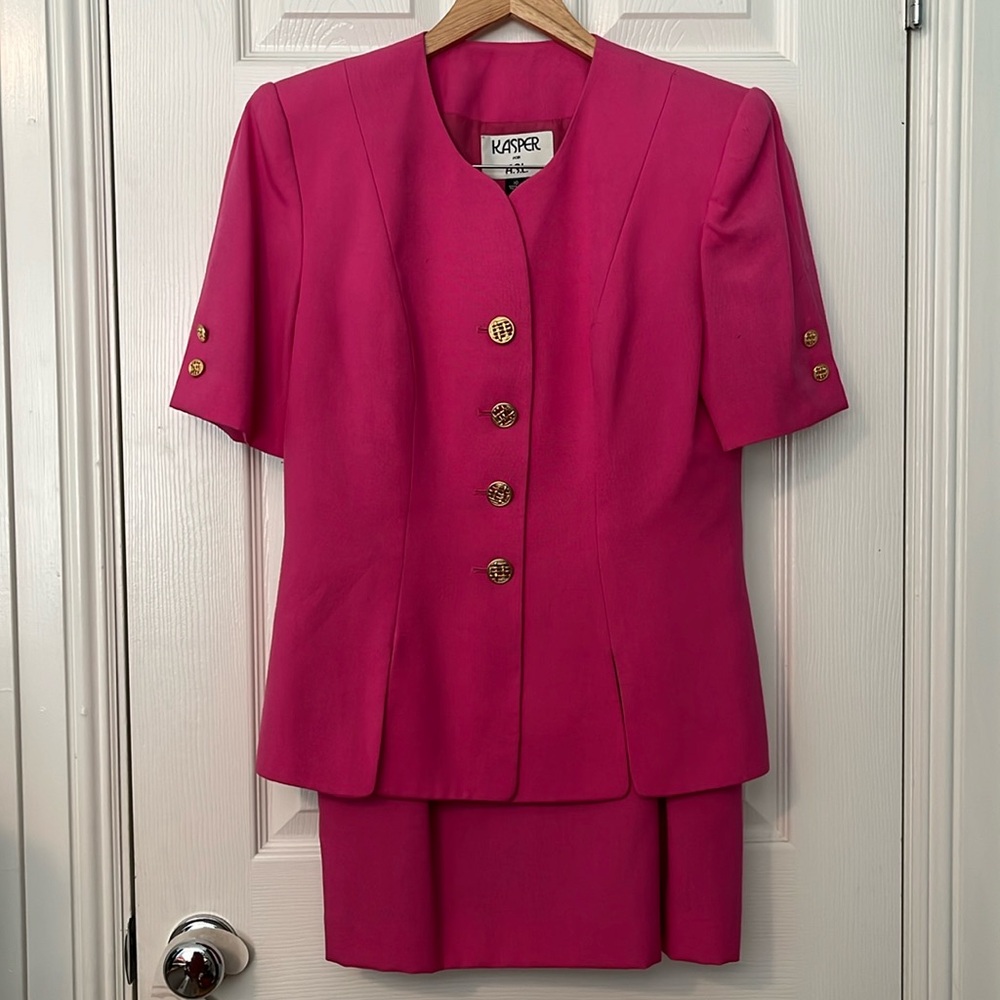 Vintage Kasper ASL 2-pc Short-Sleeved Hot Pink 80s Power Suit